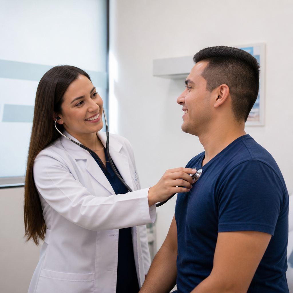 Doctora atendiendo paciente
